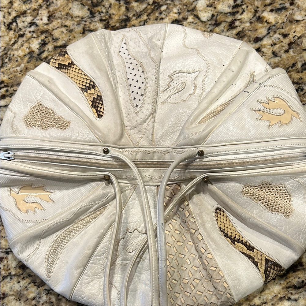 Vintage Sharif White Shoulder Bag Round leather and snake skin